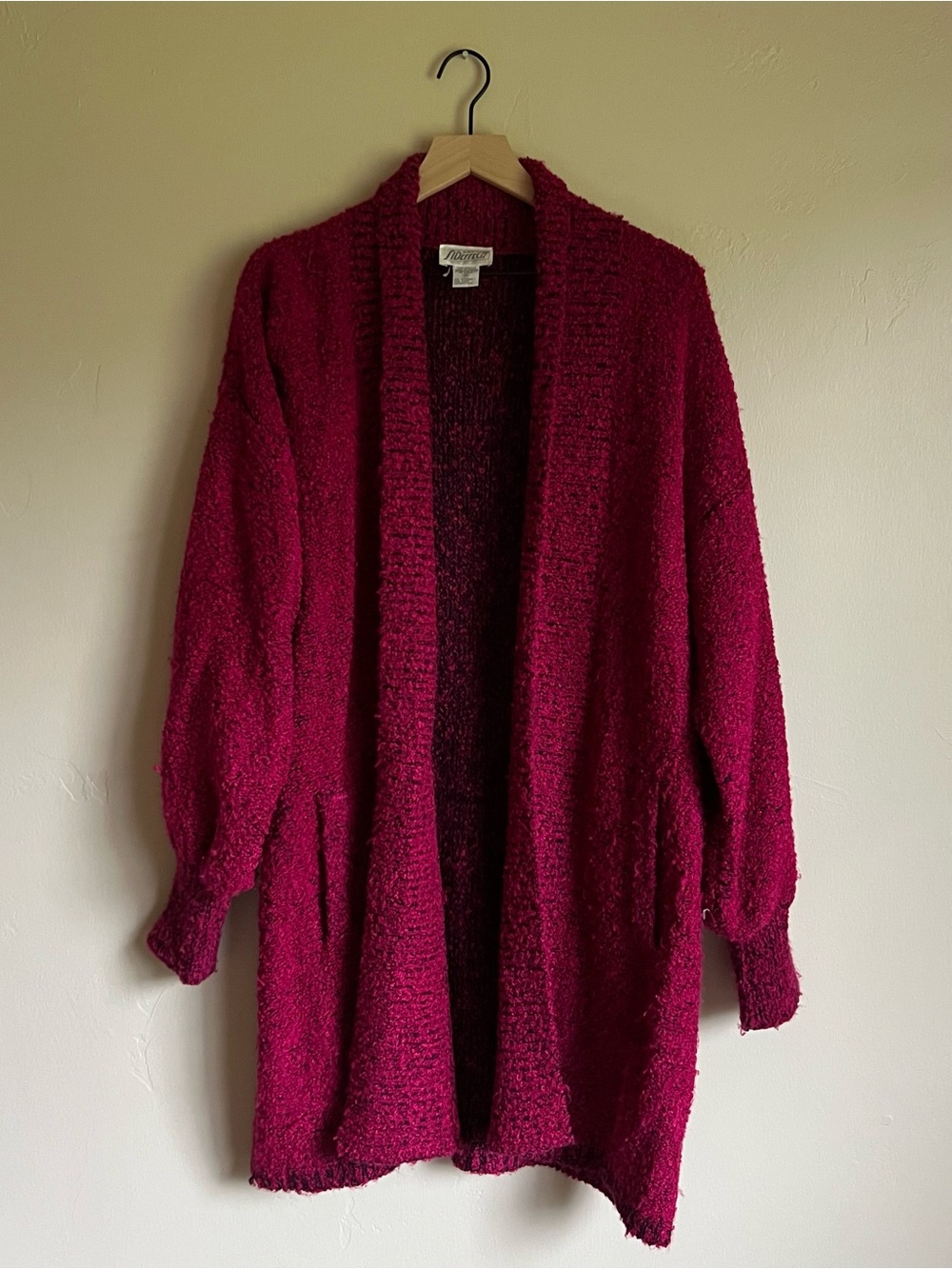 80s Vintage Cozy Open-Front Fuchsia and Black Women’s Cardigan Sweater